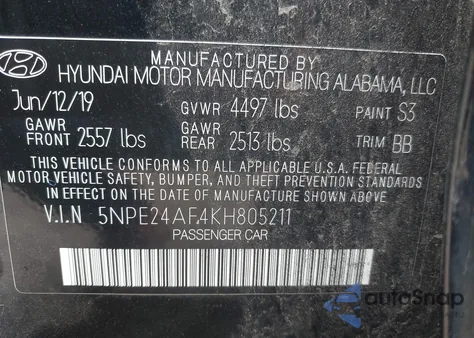 2019 Hyundai Sonata Se из США, поврежденный, VIN 5NPE24AF4KH805211